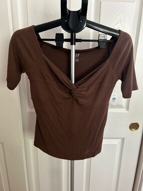 GAP Brown Twist-Front Ribbed Short Sleeve Top